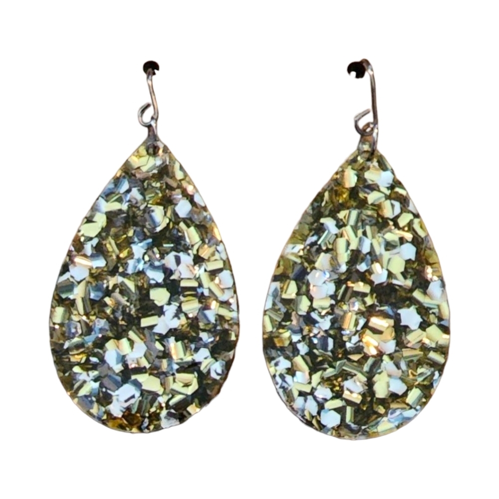 Silver & Gold Chunky Glitter Acrylic Drop Earrings